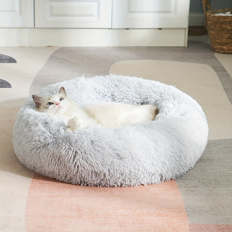 Soft Circular Cat Bed in Pink or White, All-Season Pet Sleeping Nest for Cats and Small Dogs, S M L Size Options for Everyday Home Lounging