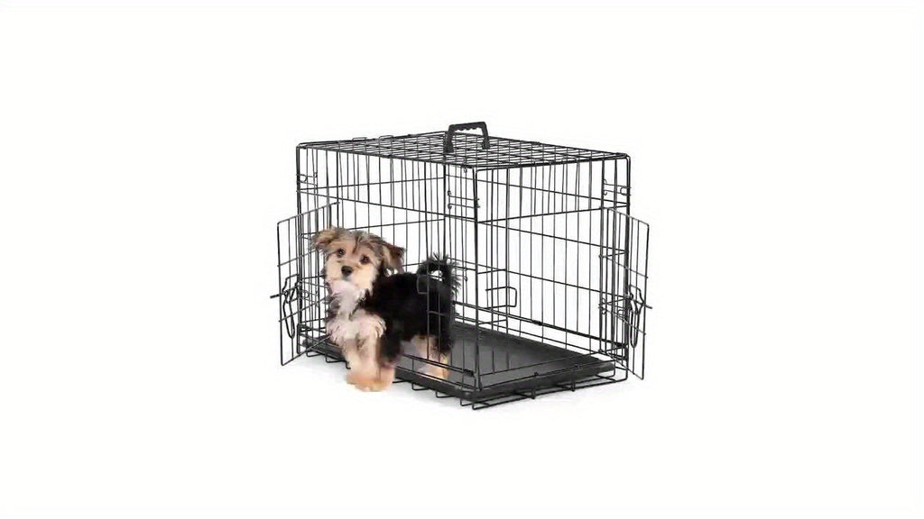 Folding Dog Crate 36 Inch with Divider and Removable Tray, Reinforced Metal Portable Pet Kennel for Indoor Use and Supervised Outdoor Setup