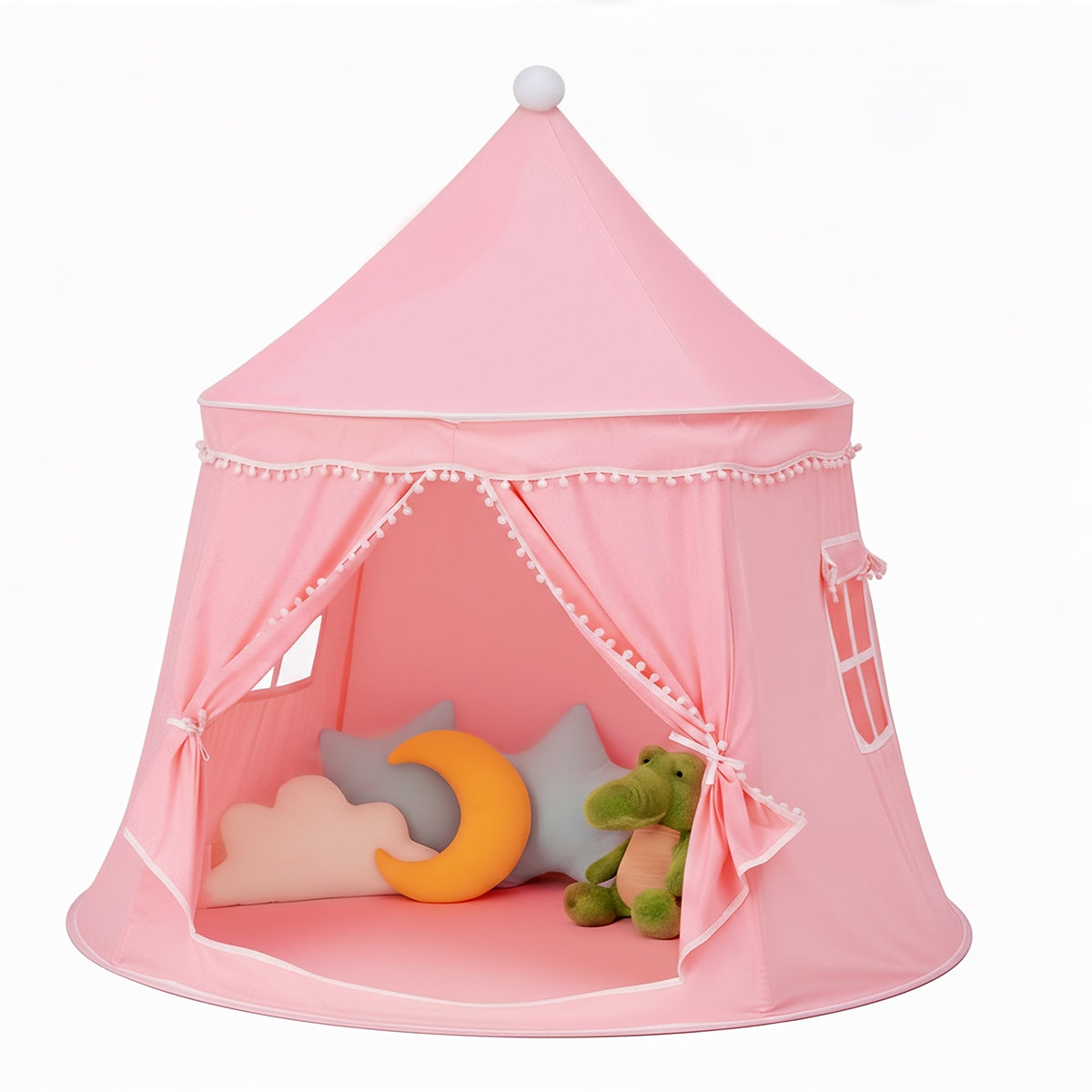 Pop Up Pet Tent for Dogs and Cats, Portable Dome Shelter with No Assembly for Camping and Road Trips, Basic or Mat, Star Lights and Flag Set