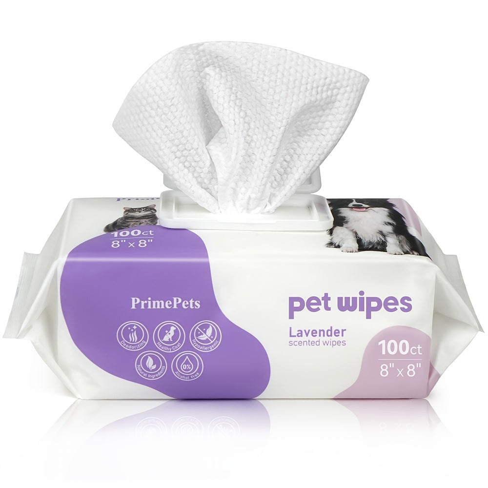 Dog Grooming Wipes with Lavender Scent, 8 x 8 Inch Pet Cleaning Wipes for Dogs and Cats, 100 or 400 Count for Everyday Freshening