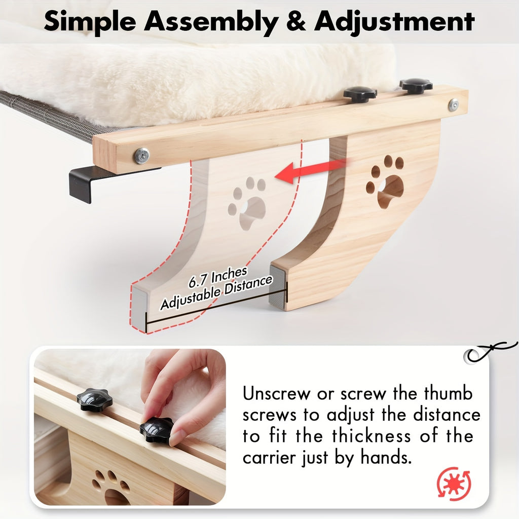 Cat Window Perch with Adjustable Wood and Metal Frame, Indoor Cat Hammock for Compatible Windowsills, Bedsides, Drawers and Cabinets