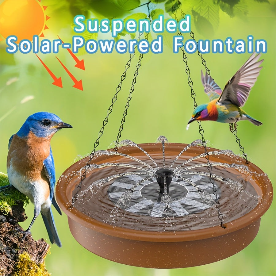Hanging Solar Bird Bath Fountain with 30 cm Basin, Solar Water Pump and Spray Nozzles for Outdoor Garden, Patio and Backyard Decor