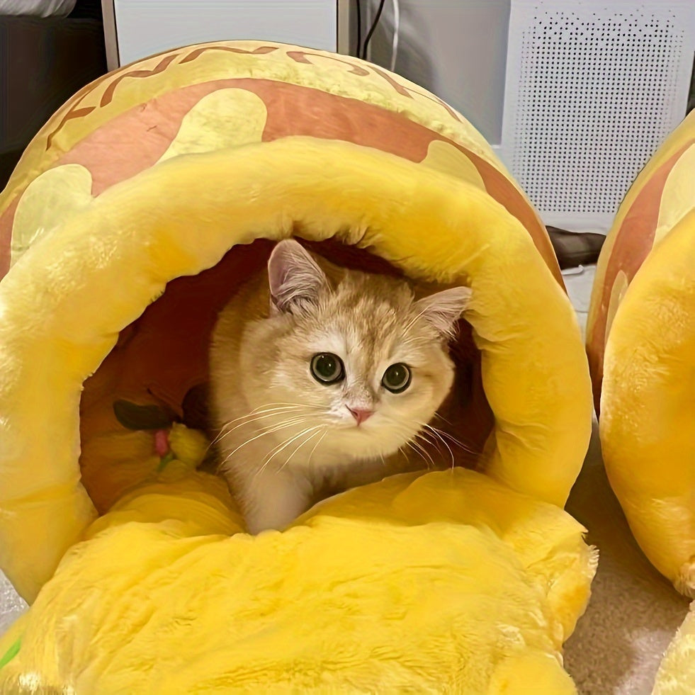 Honey Jar Cat Bed with Thick Inner Cushion, Soft Warm Indoor Cat Nest for Fall and Winter, Detachable Washable Cozy Sleeping Retreat