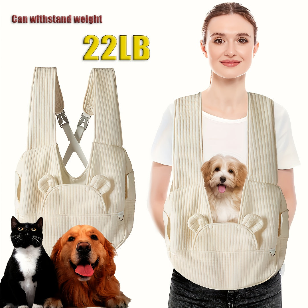 Front Dog Carrier Sling with Lined Winter Pet Pouch, Wide Shoulder Straps and Open-Top Design for Small Dog Outings, Grey Blue or Beige White