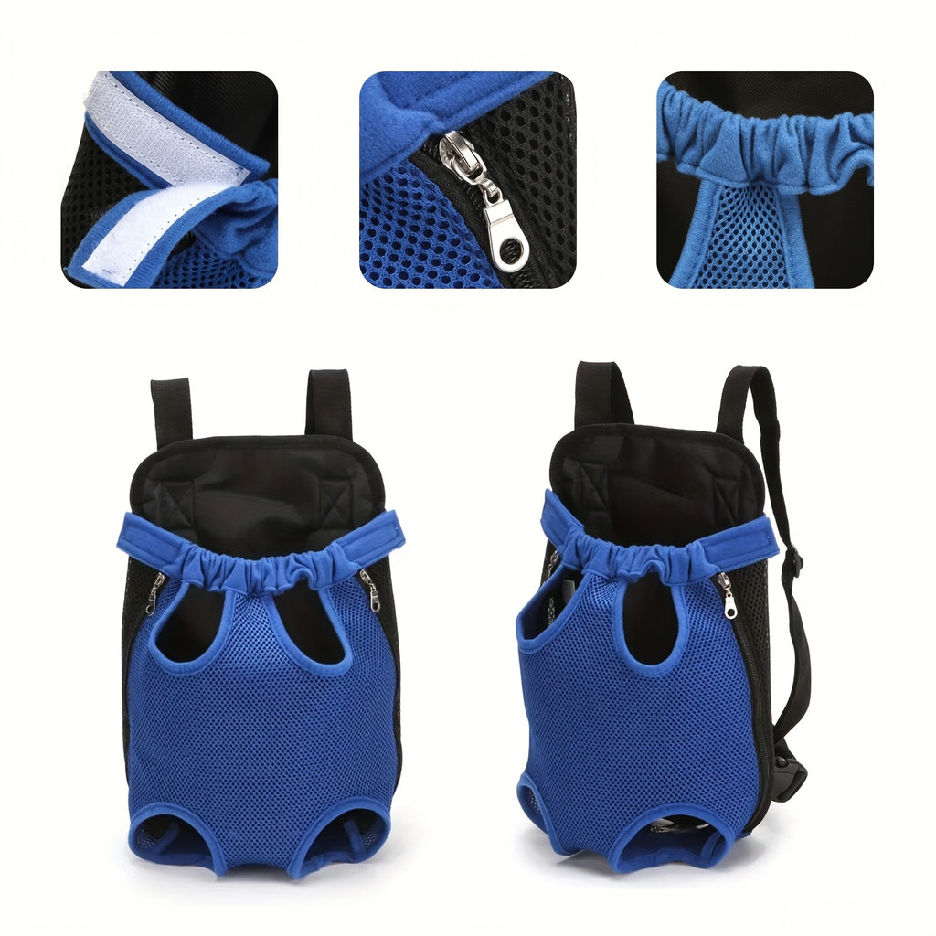 Pet Backpack with Adjustable Straps, Breathable Mesh Chest Carrier for Small Dogs and Cats, Zipper Closure and Random Plush Toy for Outdoor Trips