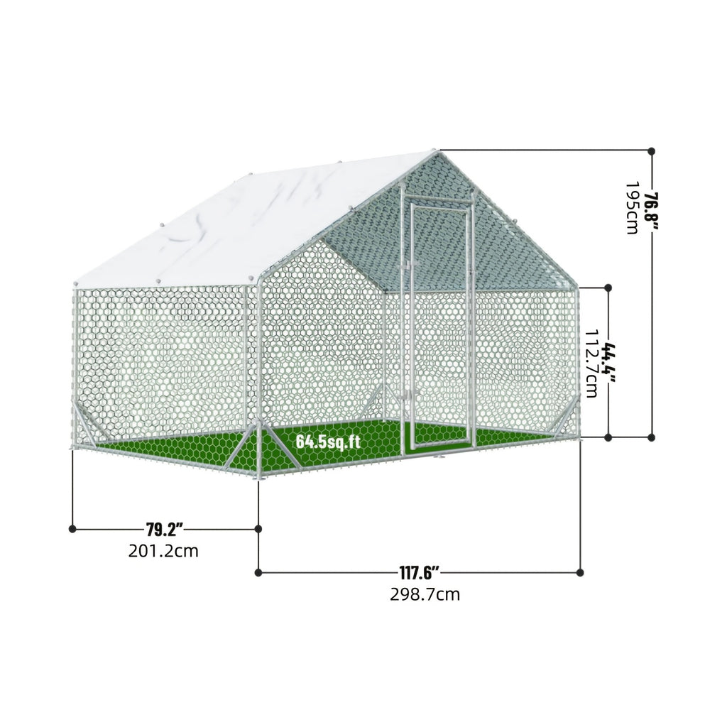 Chicken Run with UV Cover, Metal Walk-In Poultry Enclosure with Door for Backyard Hens, Outdoor Flock Care and Garden Setups, Three Size Options