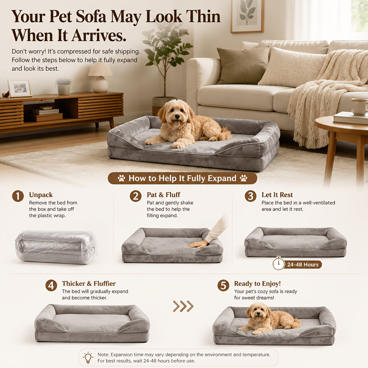 Dog Sofa Bed with Removable Washable Cover, Grey Nonskid Pet Couch for Indoor Lounging, Medium to XXL Sizes for Dogs and Cats