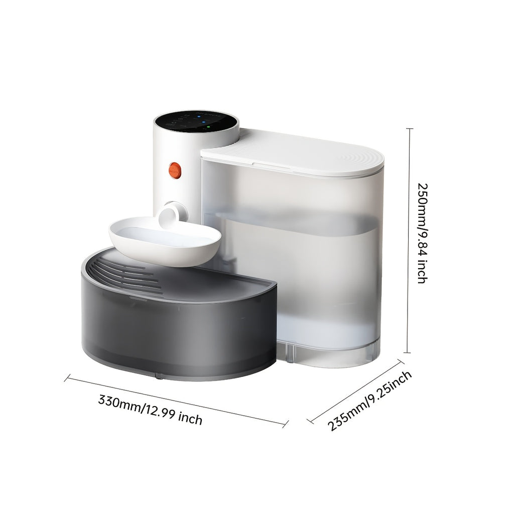 Filterless Cat Water Fountain 3L with Dual Tanks, Rechargeable Automatic Tilting Stainless Steel Bowl and Adjustable Refresh Intervals for Cats and Small Dogs