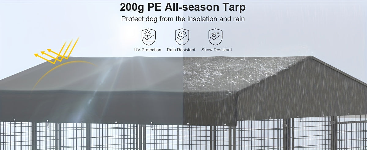 Outdoor Dog Run Enclosure with Roof Cover, Heavy-Duty Steel Mesh Kennel with Lockable Door and Ground Pegs, Four Size Options for Backyard and Farm