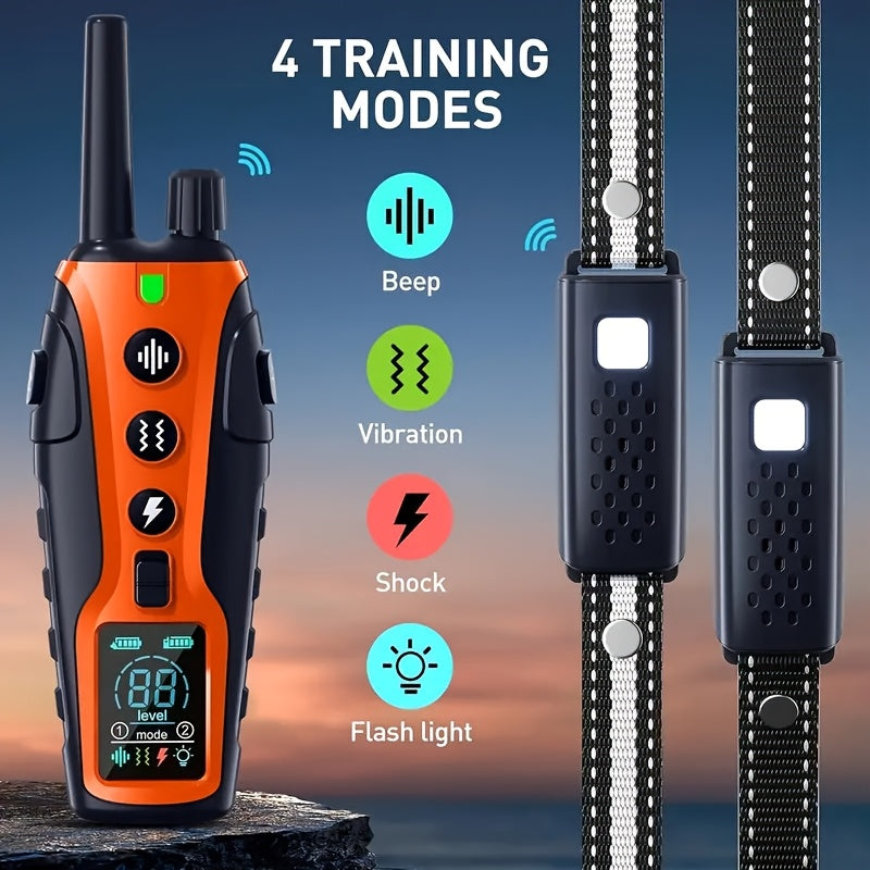 Dog Training Collar with Night Light, 3280ft Listed Remote Range, USB Rechargeable with Keypad Lock, Beep, Vibration and Static Modes for 1 or 2 Dogs