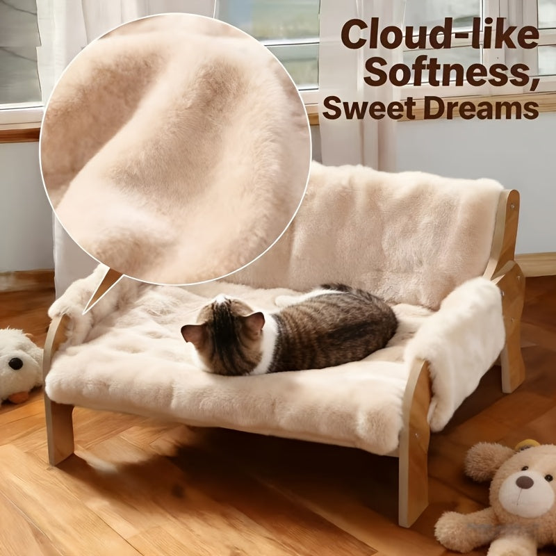 Plush Cat Sofa Bed with Elevated Design, Removable Washable Pet Lounger for Cats and Dogs, Brown Yellow or Grey for Everyday Indoor Rest