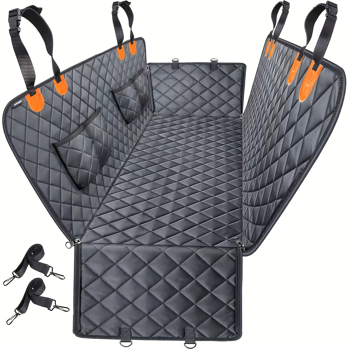 Dog Car Seat Cover with 4-Bag Design and Side Flaps, Non-Slip Scratch-Resistant Backseat Pet Hammock for Everyday Car, Truck and SUV Travel