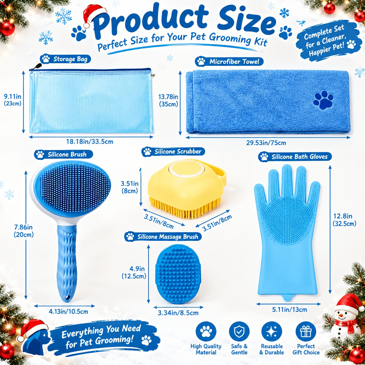 Dog Grooming Kit 6 Piece, Manual Pet Care Set with Brush, Microfiber Towel, Washing Gloves and Shedding Tool for At-Home Bath and Coat Care