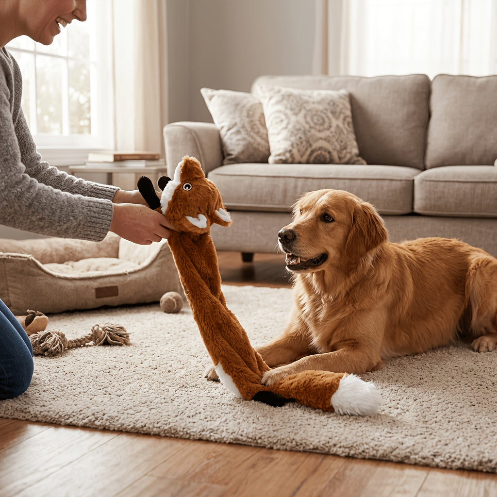Cartoon Squeaky Dog Toys 5 Pack, Random Animal Plush Assortment in Medium or Large for Supervised Gentle Play and Toy Rotation, Basket Not Included