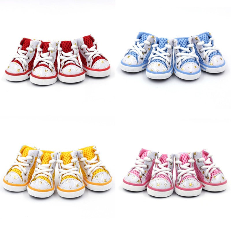Dog Shoes for Small Dogs, Breathable Mesh Lace-Up Pet Sneakers for Chihuahua and Toy Poodle, Casual Paw Covers in Four Colors, XS-XL
