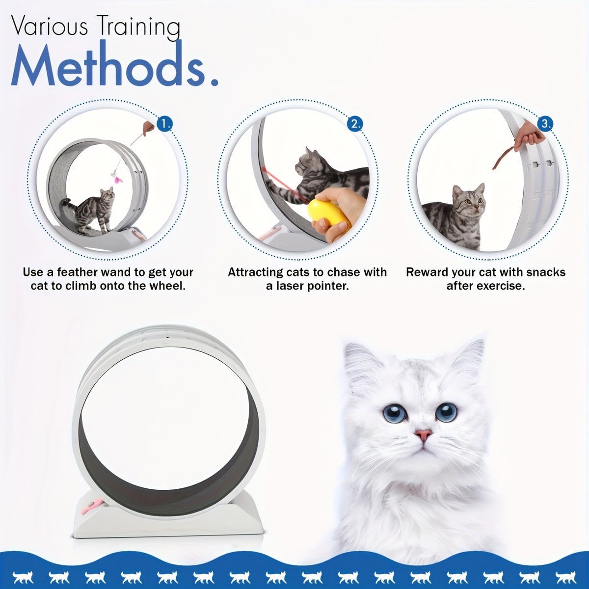 33 Inch Cat Exercise Wheel with Carpeted Runway, Plastic Indoor Cat Treadmill for Supervised Activity, Includes Whistle in Grey, Blue or Green