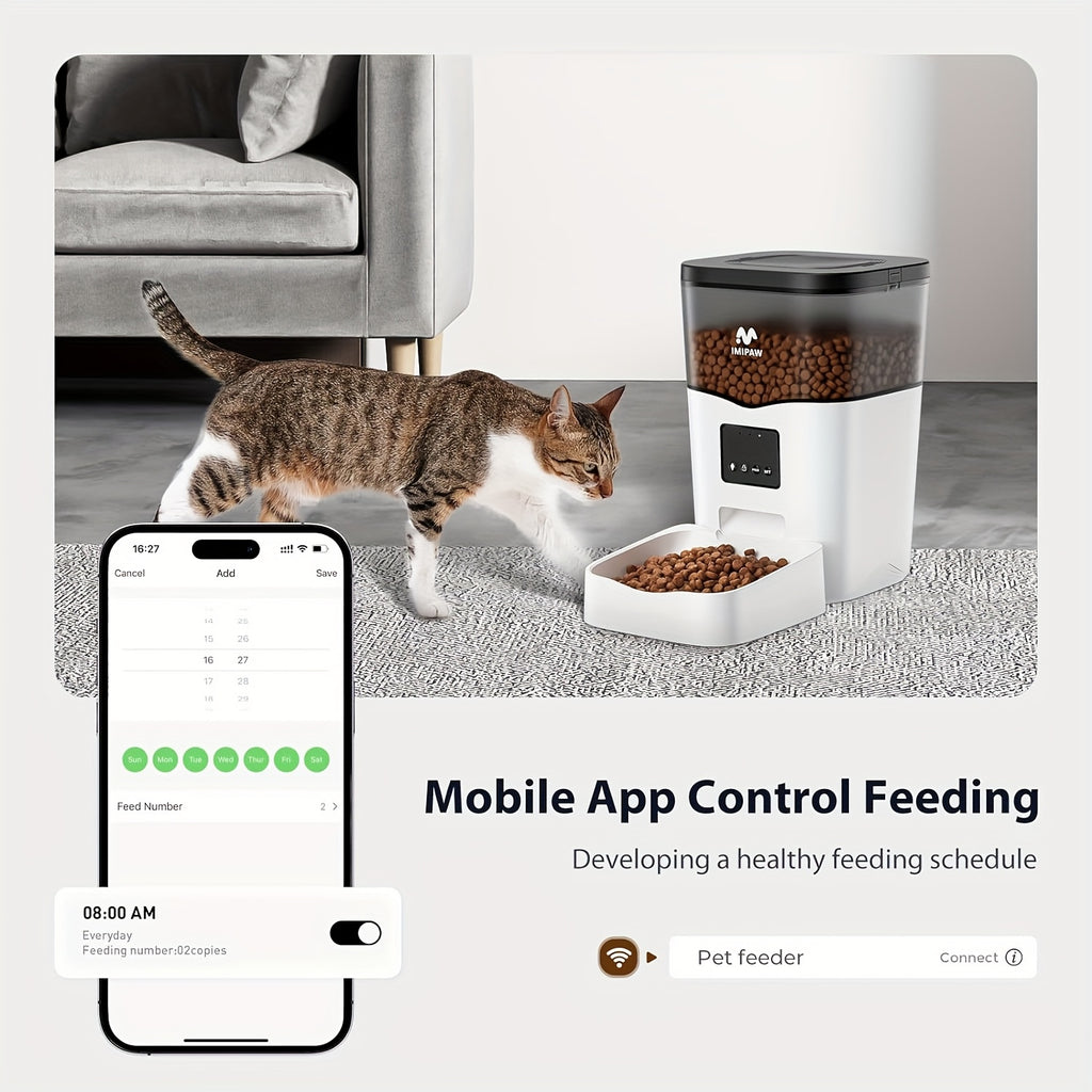 Automatic Cat Feeder with WiFi App Control, 3L Smart Dry Food Dispenser with Scheduled Meals, USB Power and Optional Camera for Cats and Dogs