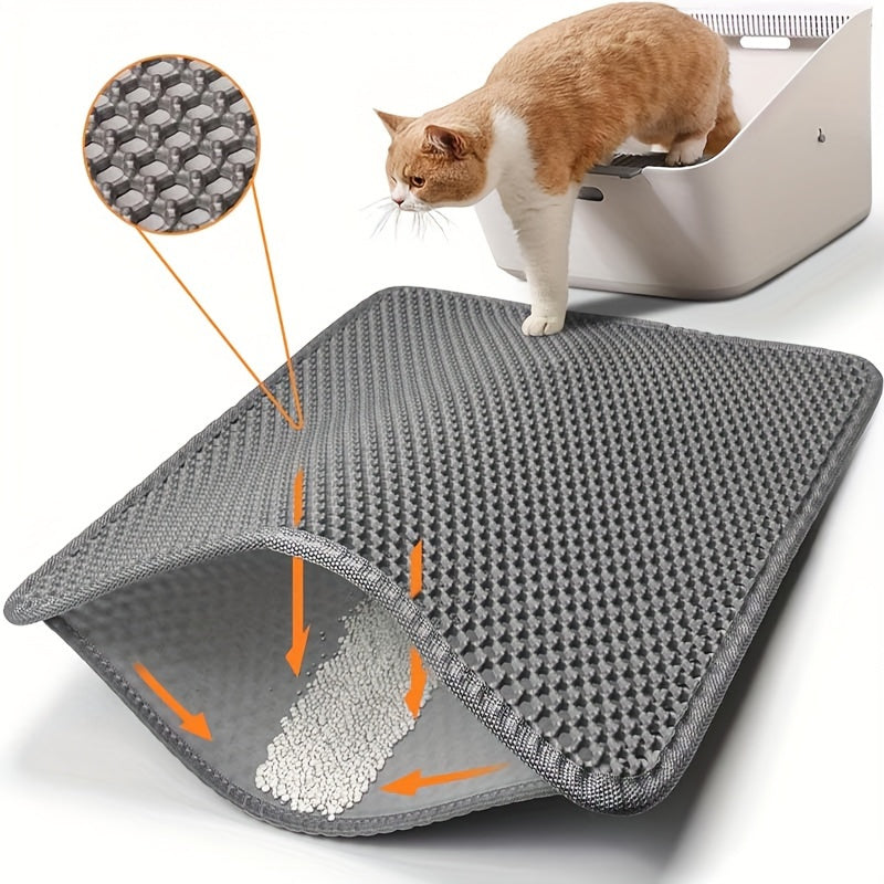 Waterproof Cat Litter Mat with Double-Layer Honeycomb Design, Washable Litter Trapper in Two Sizes and Three Colors for Indoor Cat Cleanup
