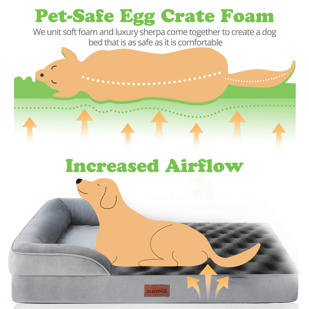 Orthopedic Bolster Dog Bed with Egg Crate Foam, Removable Washable Cover and Non-Slip Base, Gray Pet Sofa in 36, 42 and 48 Inch Sizes