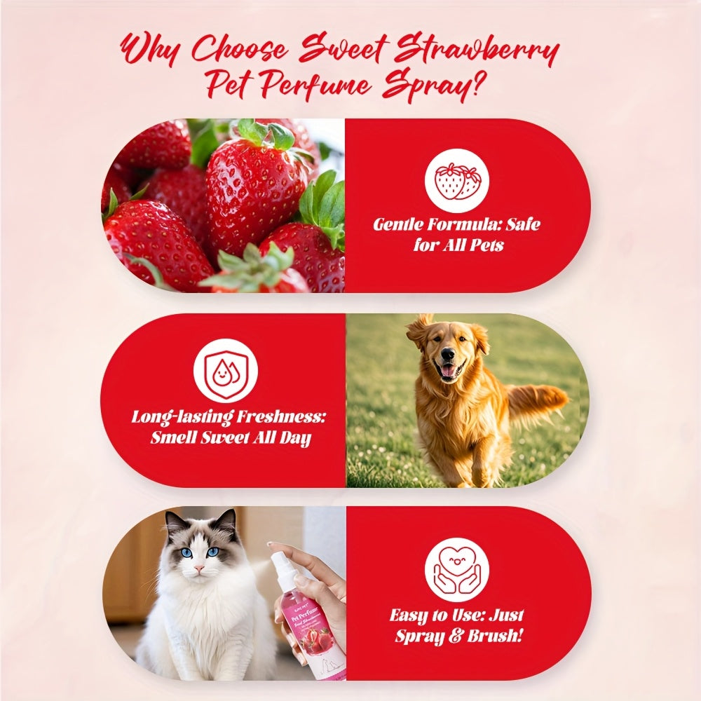 Dog Perfume Spray with Sweet Strawberry Scent, 100ml Pet Cologne and Deodorizing Mist for Label-Directed Coat and Bedding Freshening