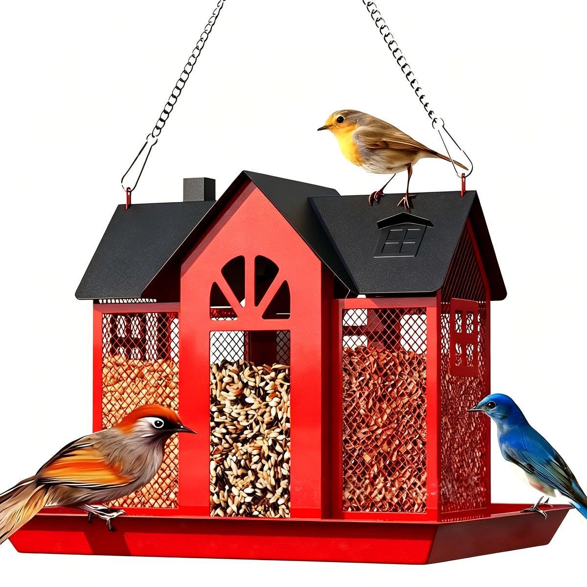 Metal Mesh Bird Feeder for Outdoors, Hanging Wild Bird Feeding Station for Backyard and Garden Birdwatching, Four Color Options for Bird Lover Gifts