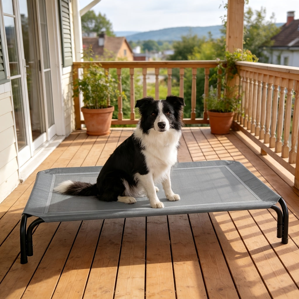 Tool-Free Elevated Dog Bed with Washable Breathable Mesh, 8-Inch Raised Outdoor Dog Cot with Metal Frame and Anti-Slip Feet for Home, Patio and Camping