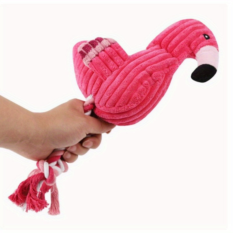 Flamingo Squeaky Dog Toy with Plush and Rope Design for Small, Medium and Large Dogs, Cartoon Pet Toy for Supervised Indoor Play and Gentle Tug