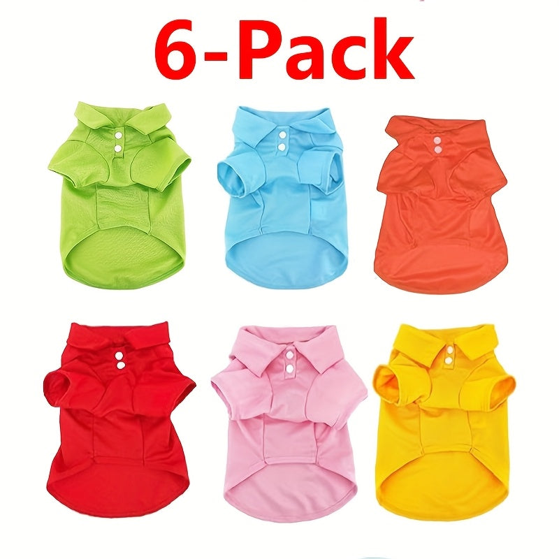 Collared Dog Shirts 6 Pack, Breathable Polo T-Shirts for Small and Medium Dogs and Cats, XS to XL Pet Clothing for Daily Outfits and Photos