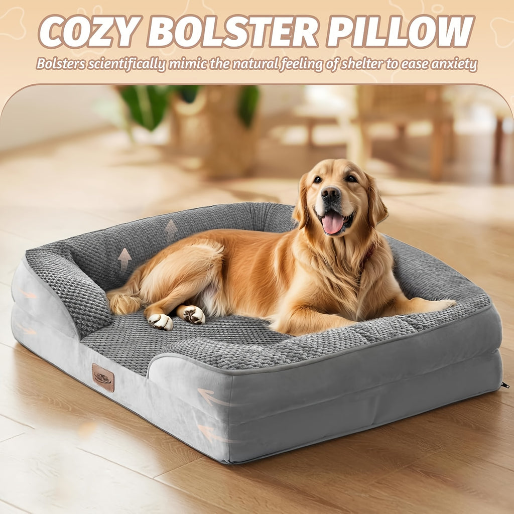 Large Dog Bed with Memory Foam, Removable Washable Cover, Soft Lining and Non-Slip Bottom, Indoor Pet Sofa in Four Sizes from 28 to 48 Inches