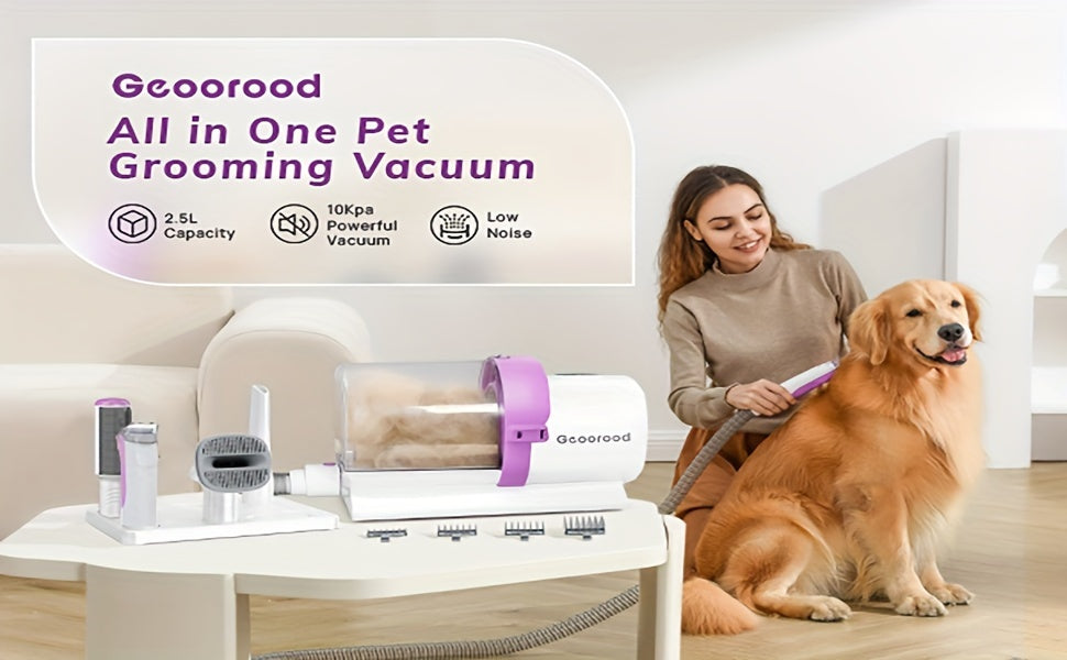 Dog Hair Vacuum Grooming Kit with Clippers, 2.5L Dust Cup, 4 Grooming Tools and 3–24mm Guide Combs for At-Home Brushing and Coat Trimming