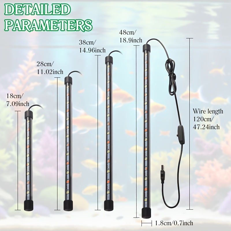 USB Aquarium LED Light Bar with Double-Row RGBW Illumination, Decorative Fish Tank Lighting in 14.96 and 18.90 Inch Options, No Battery