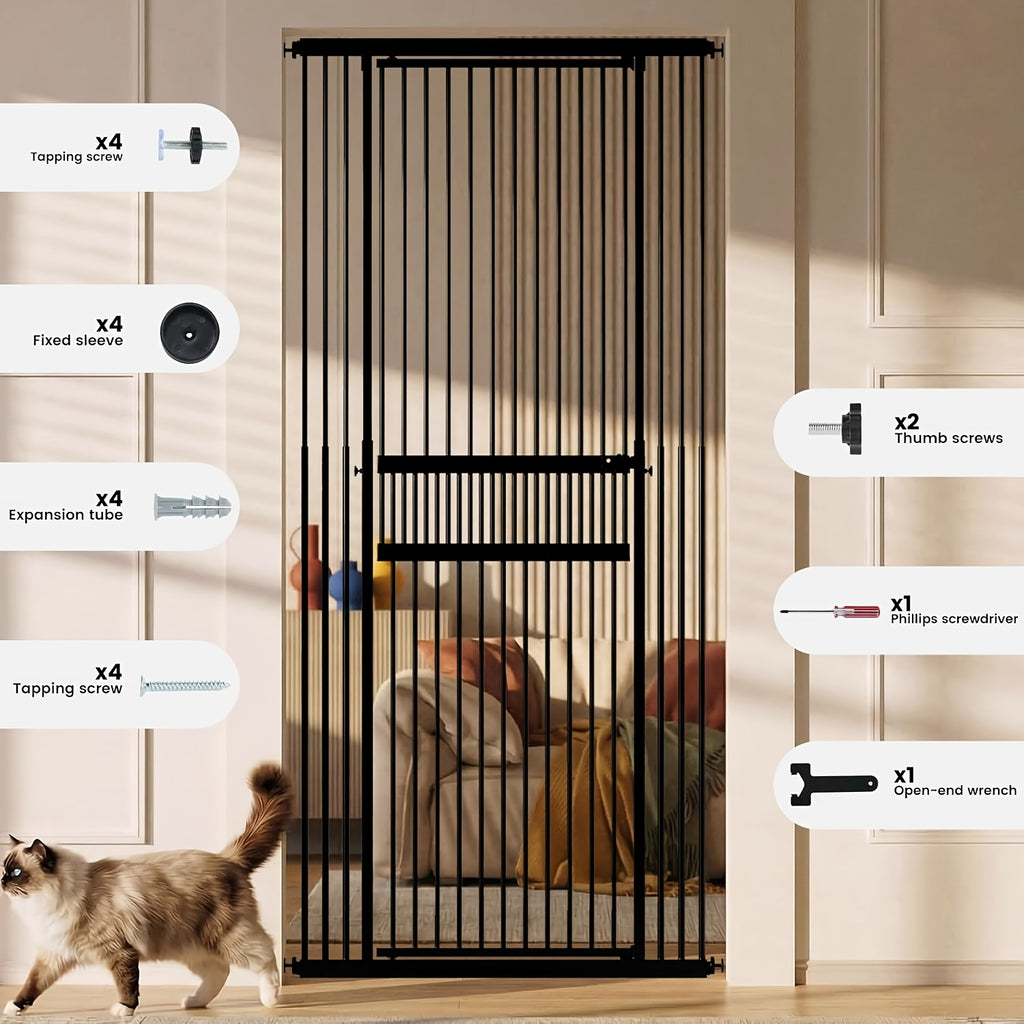 Extra Tall Cat Gate 49–86 Inch Adjustable Height, Pressure-Mounted Pet Barrier for Doorways and Hallways, Black or White Dog Gate
