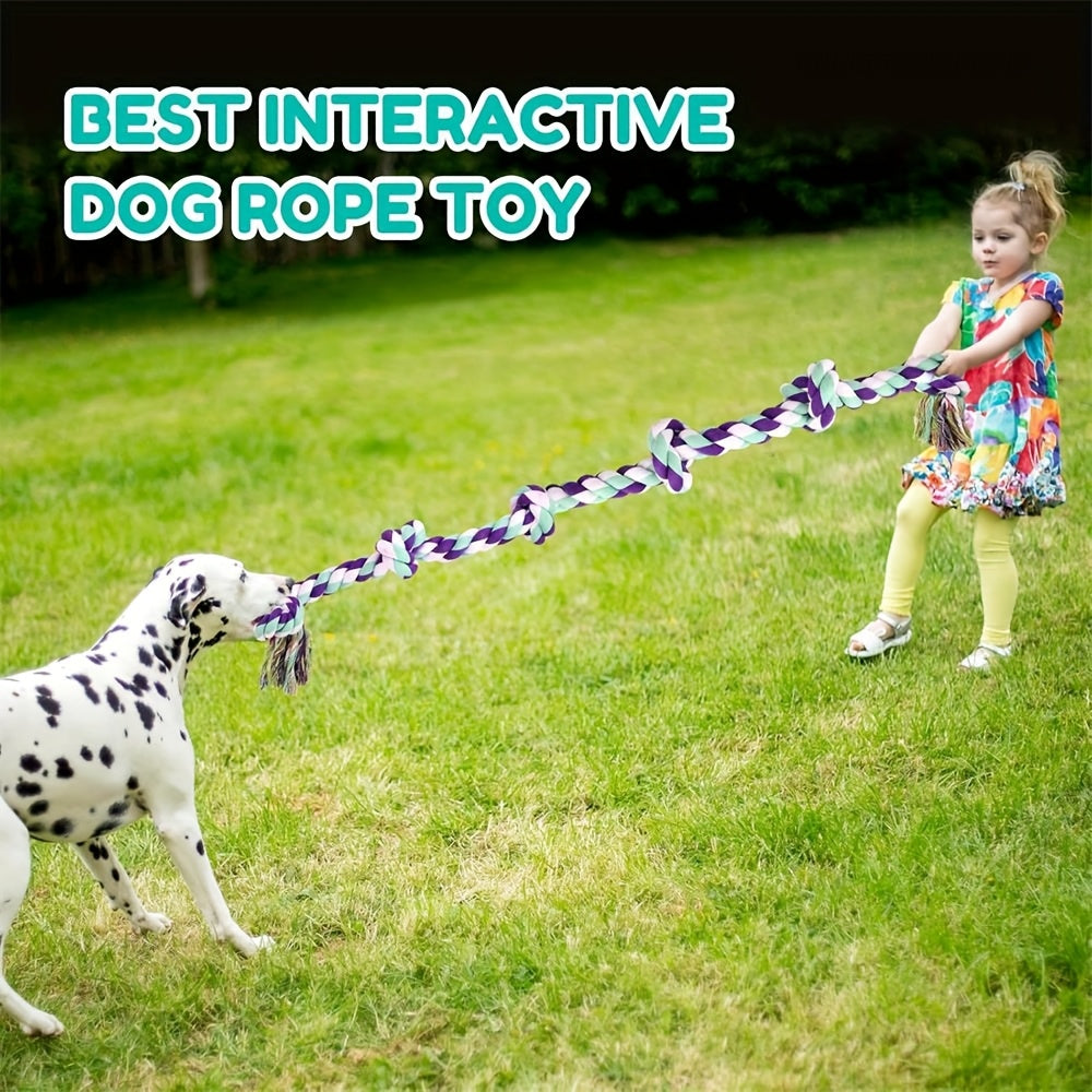 72 Inch Dog Tug Rope Toy with 5 Knots, Colorful Washable Cotton Rope for Supervised Tug of War, Fetch and Interactive Play, Single Piece