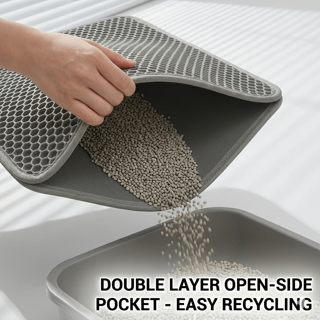 Cat Litter Mat Set of 2, Double-Layer Honeycomb Litter Catchers for Multi-Cat Homes, Washable Scatter Control Mats in XXL Pair or L and M Combo