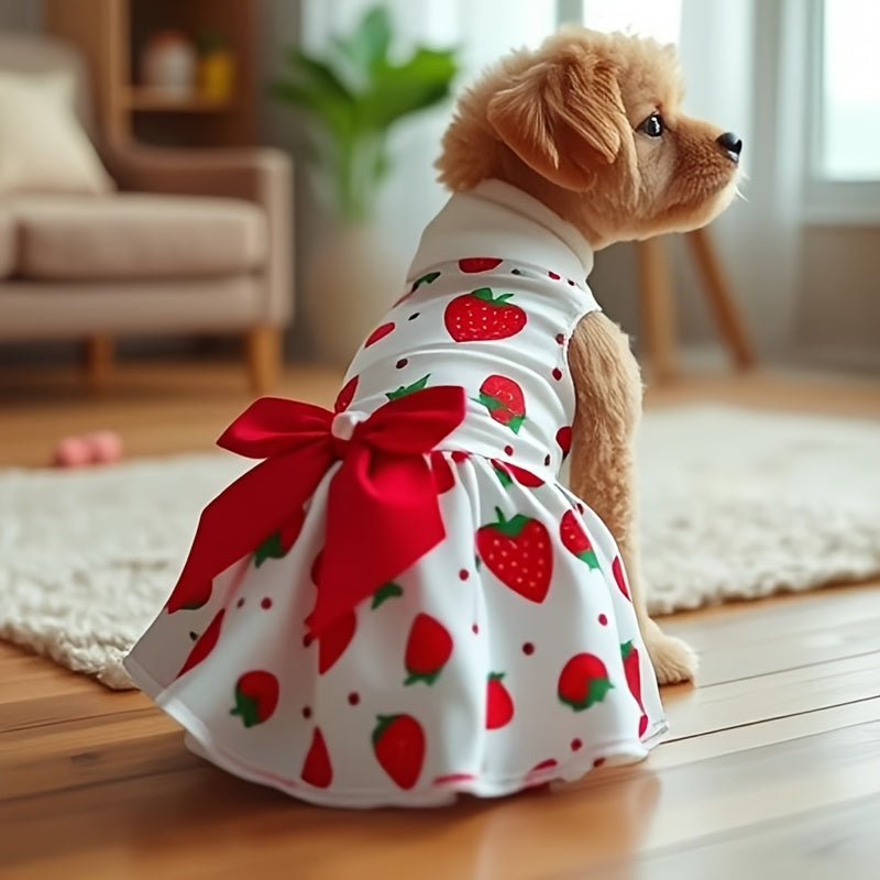 Dog Dresses 4 Pack with Bow Accents, Floral Strawberry Daisy and Citrus Pet Outfits for Summer Dress-Up, Birthday Photos and Parties, XS–XXL
