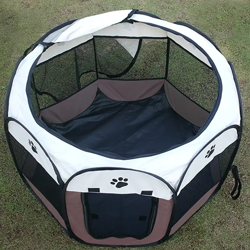 Soft-Sided Pet Playpen for Dogs and Cats, Foldable Octagonal Oxford Cloth Pen with Removable Mesh Top, Paw Print Panels and Three Size Options
