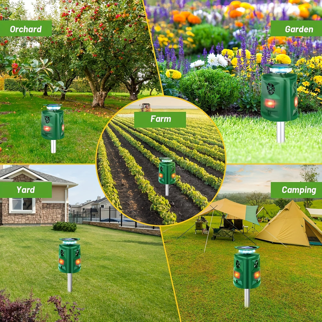 Solar-Powered Ultrasonic Outdoor Animal Sensor with 360° Motion Detection & LED Flashing Lights, Animal Activity Sensing Device for Yards, Farms, Chicken Coops, Homes, Villas & Barns, Dark Green