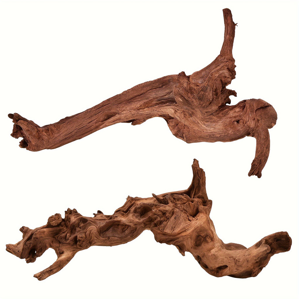 Aquarium Driftwood Decor 2-Pack, 12.5-18 Inch Large Natural Wood with Fewer Branches for Fish Tank Aquascaping and Reptile Enclosures