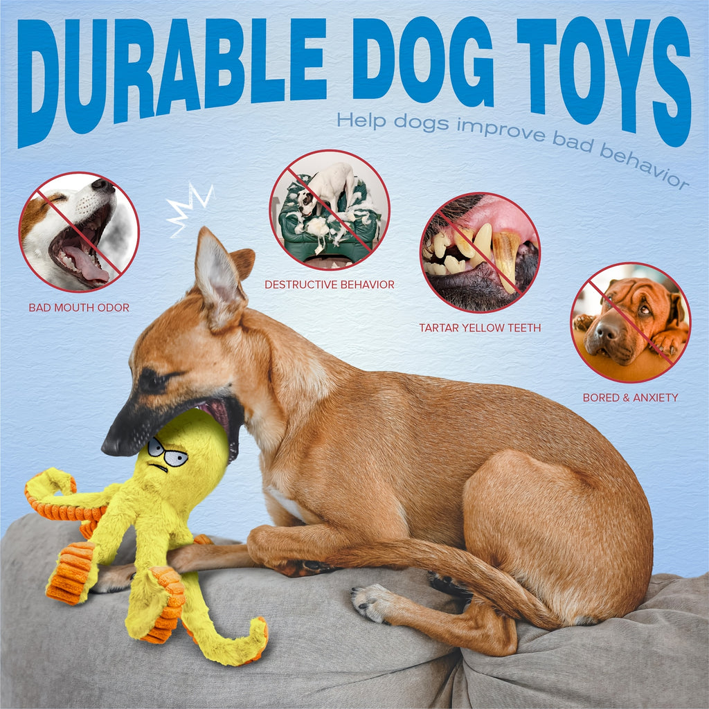 Squeaky Octopus Dog Toy with Crinkle Sounds, Stuffed Interactive Toy for Gentle Tug and Supervised Indoor Play, Single, 2-Pack or 4-Pack Options