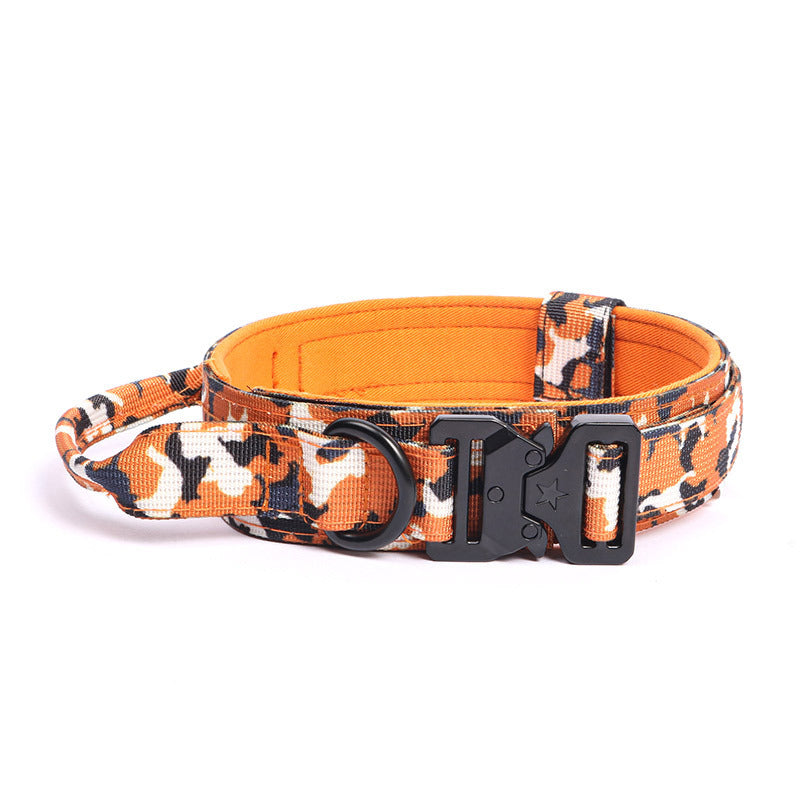 Wide Tactical Dog Collar 1.8 Inch with Control Handle, Quick-Release Metal Buckle and D-Ring, Nylon Walking and Training Collar for Medium and Large Dogs