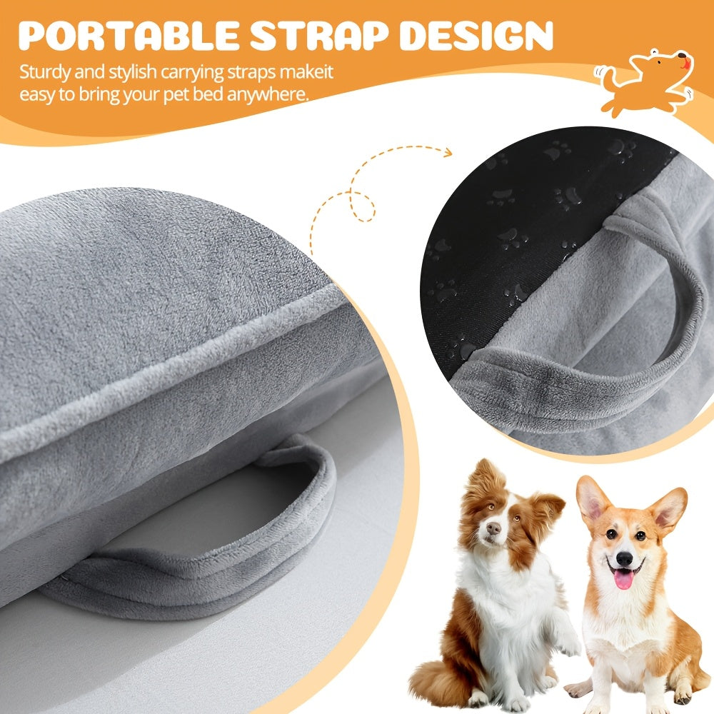 Four-Sided Bolster Dog Bed with Egg-Crate Foam, Grey Flannel Pet Sofa with Removable Washable Cover, Lowered Entry and Non-Skid Bottom, M to XXL