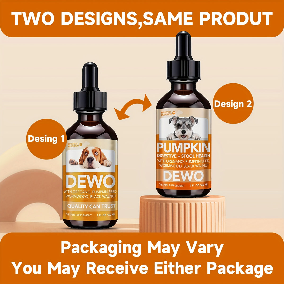 Pet Supplement Drops with Black Walnut and Pumpkin Seed, 2 fl oz Liquid Format with One, Two or Three Bottle Options for Veterinarian-Guided Care