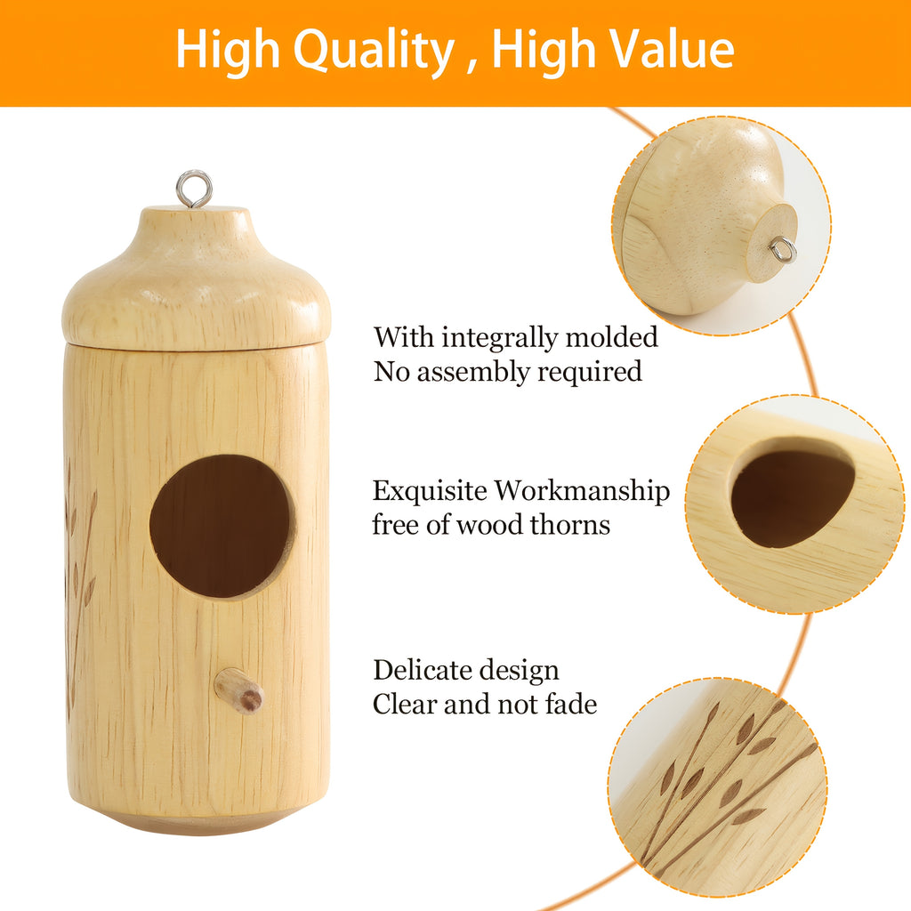 Wooden Hummingbird House 3 Pack for Outdoor Hanging, Natural Wood Garden Decorations and Backyard Accents, Gardening Gifts for Bird Lovers