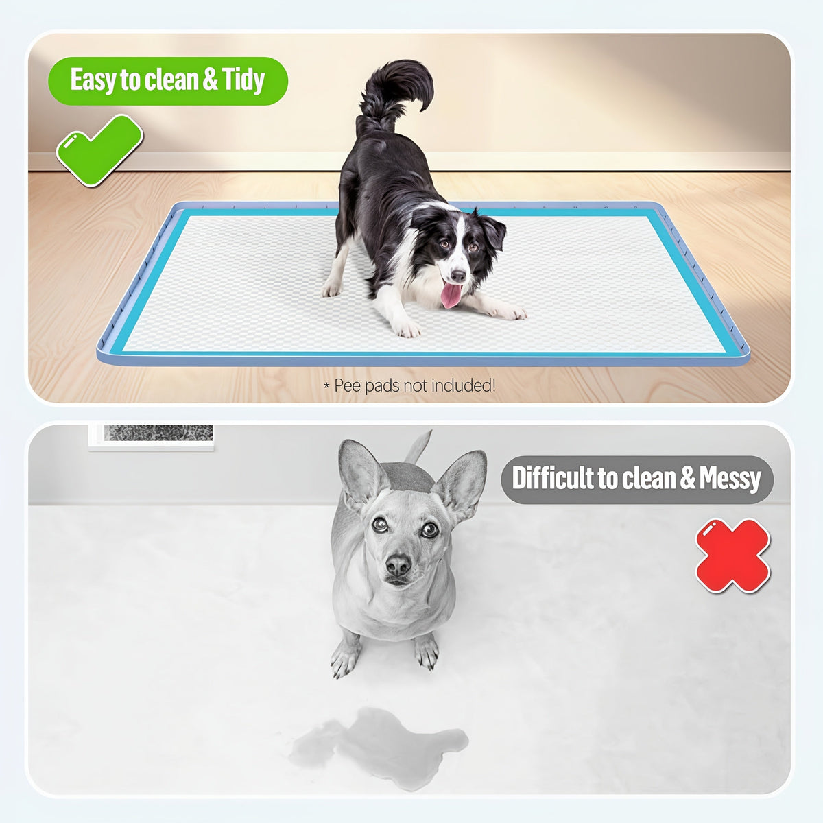 Silicone Pee Pad Holder for Dogs, Bartuke Washable Raised-Edge Training Pad Tray with Non-Slip Surface for Indoor Potty Routines, Pads Not Included