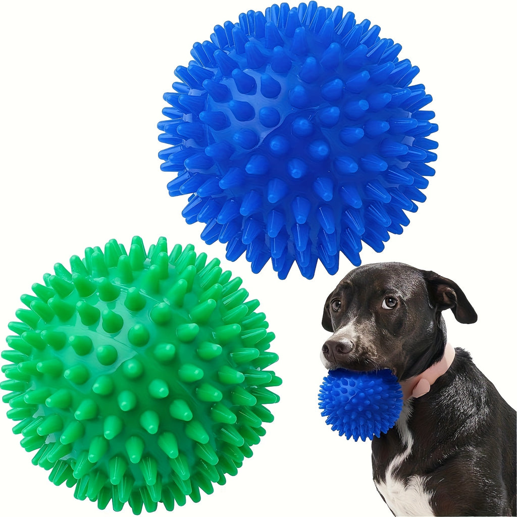 Spiky Dog Balls 2 Pack, XL 4.5-Inch Textured TPR Fetch Toys for Supervised Indoor and Outdoor Interactive Play, Battery-Free Dog Toy Set