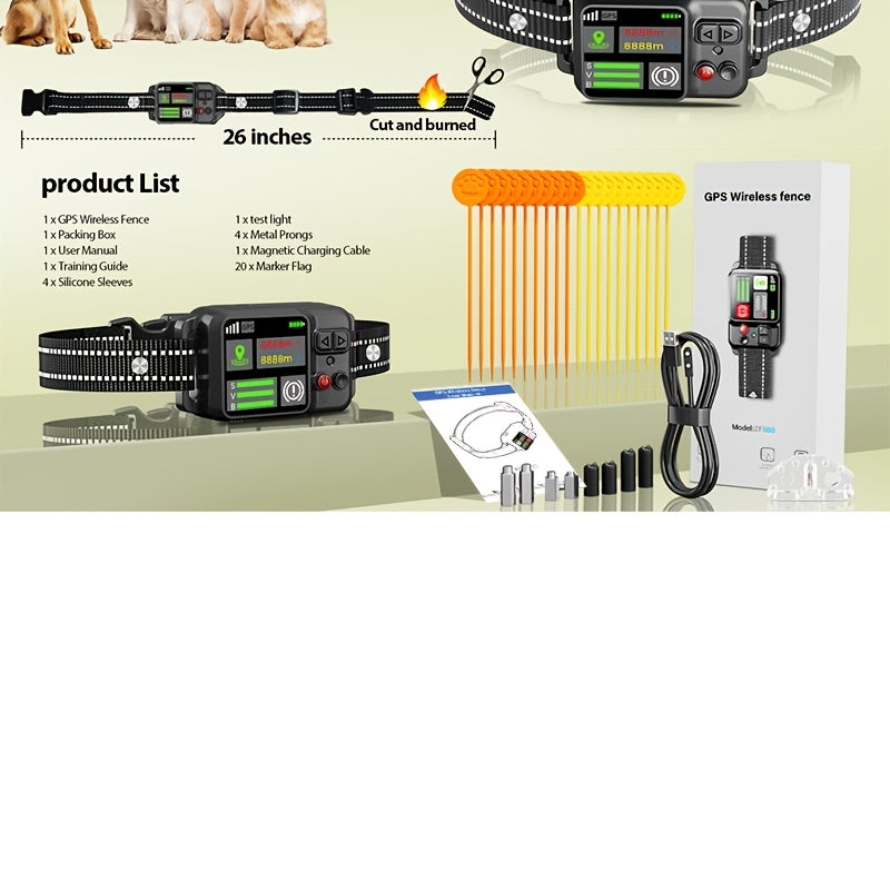 GPS Dog Fence System with No Subscription, Rechargeable Wireless Boundary Collar with 3 Training Modes for Medium and Large Dogs, Black or Orange