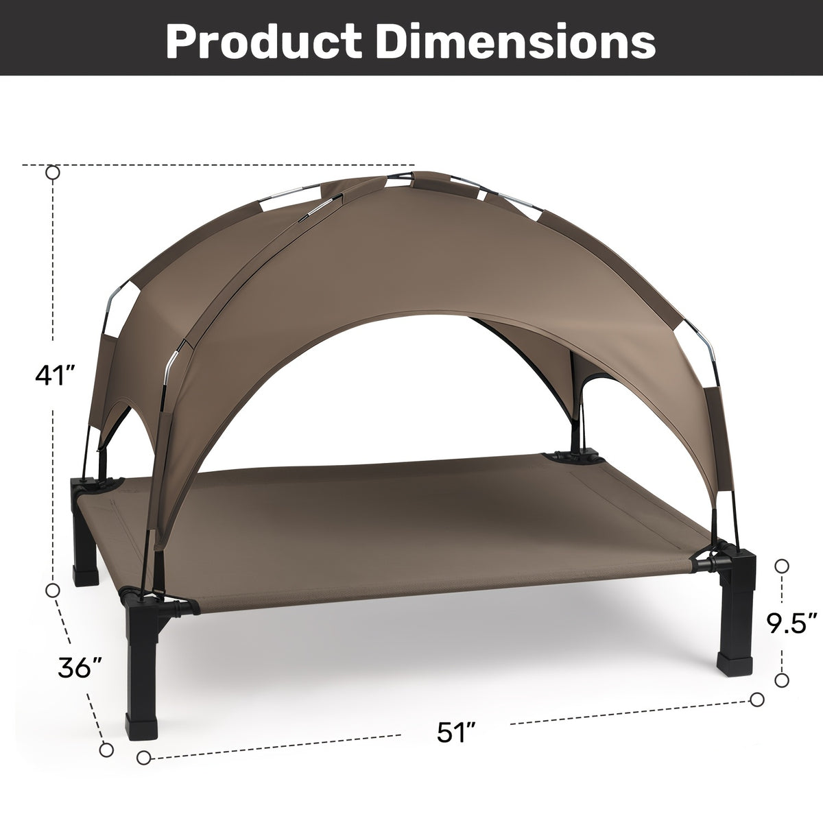 Canopy Dog Bed for Outdoor Rest, Elevated Portable Pet Cot with Overhead Shade in 42, 51 and 58 Inch Options for Patio, Backyard and Camping