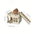 Wooden Rabbit Castle Hideout with Detachable Interlocking Design, Small Animal House for Indoor Habitat Enrichment, Hiding and Exploration