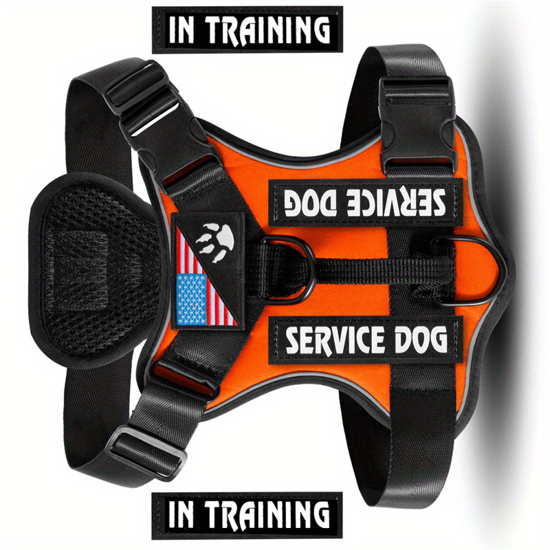 Dog Harness Patch Kit with 5 Patches, Reflective Adjustable Oxford Walking Vest with Mesh Lining, Padded Handle and Three Leash Rings, XS to XL