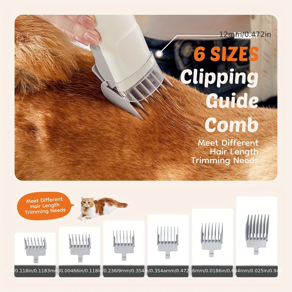 Pet Hair Grooming Vacuum Kit, 5-in-1 Dog and Cat Clippers with 6 Guide Combs, Adjustable Suction and Brushes for At-Home Coat Care